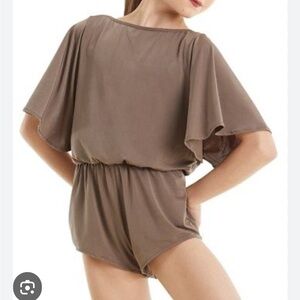 Brown one piece dance romper. Contemporary